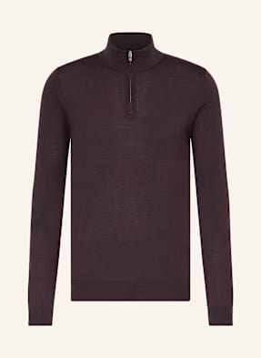 Reiss Svetr Troyer Blackhall Z Merino Vlny tmavě červená