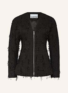 Ganni Tweed-Blazer schwarz