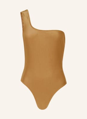 RIANI One-shoulder swimsuit with glitter thread