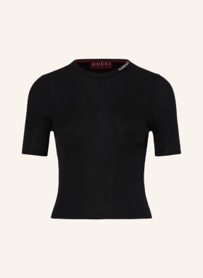 GUCCI Cropped knit shirt with silk