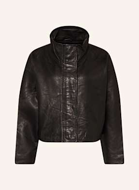 Allsaints Cropped Kožená Bunda Ryder černá