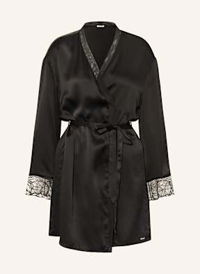 Calvin Klein Damen-Morgenmantel Ck Black Satin Aus Seide schwarz