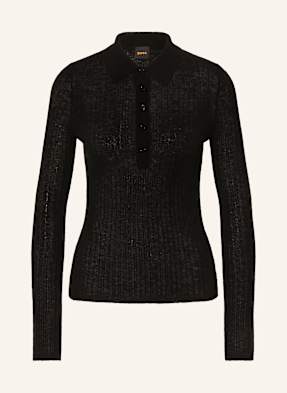 Boss Strick-Poloshirt Fuganel schwarz