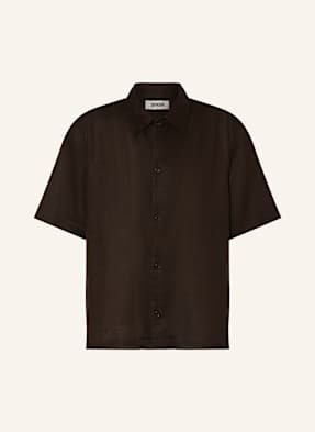 Drykorn Lněná Košile S Krátkým Rukávem Meryn Comfort Fit tmavě hnědá