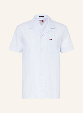 Tommy Jeans Košile S Krátkým Rukávem Regular Fit Se Lnem tmavě modrá