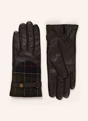 Barbour Kožené Rukavice Tartan tmavě hnědá