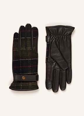 Barbour Kožené Rukavice Aubrey tmavě hnědá / tmavě zelená