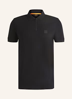Boss Piqué-Poloshirt Passerzip schwarz