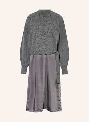 Boss Set Flalina: Pullover Mit Cut-Out Und Satinkleid grau