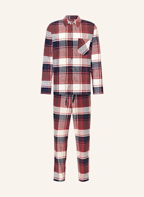 Schiesser Pyžamo Selected Premium Warming Z Flanelu červená / tmavě modrá / bílá