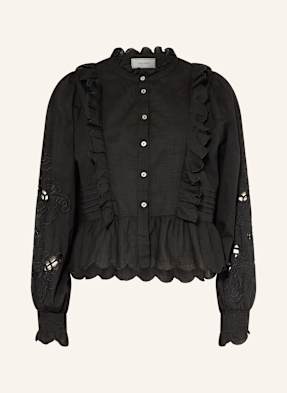 Neo Noir Bluse Petrine Mit Lochspitze Und Rüschen schwarz