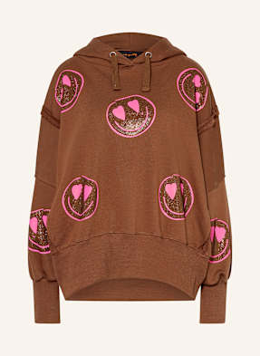 Miss Goodlife Oversized Mikina S Kapucí S Ozdobnými Kamínky hnědá