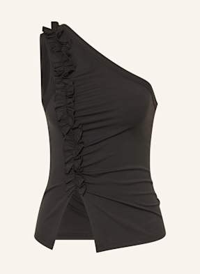 Neo Noir One-Shoulder-Top Albana Mit Rüschen schwarz