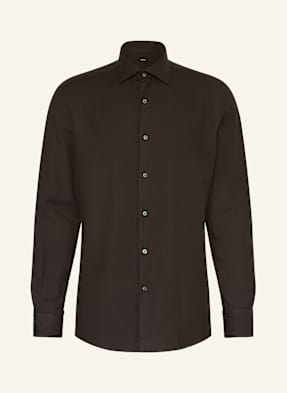 Zegna Košile Cashco Regular Fit tmavě hnědá