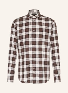 Artigiano Flanelová Košile Classic Fit tmavě hnědá / béžová / režná