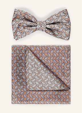 Prince Bowtie Sada: Motýlek A Kapesníček Do Náprsní Kapsy hnědá / bílá / tmavě modrá