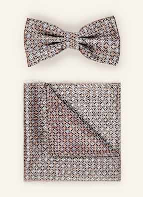 Prince Bowtie Sada: Motýlek A Kapesníček Do Náprsní Kapsy hnědá / bílá / modrá