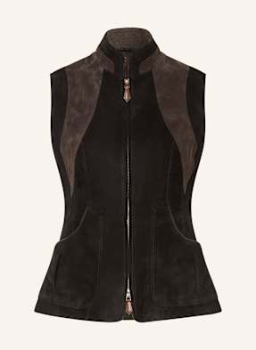 Habsburg Kožená Vesta Waidegg černá / šedá