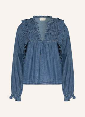 Neo Noir Jeansbluse Janis Mit Rüschen blau