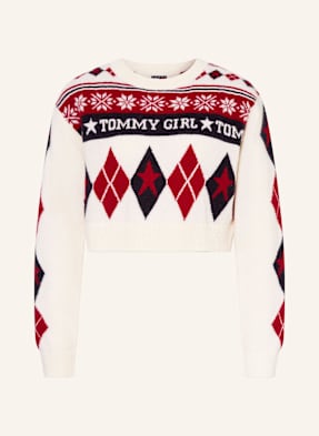 Tommy Jeans Svetr krémová / tmavě červená / tmavě modrá