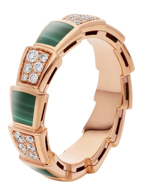 BVLGARI Ring SERPENTI aus 18 Karat Roségold, Diamanten und Malachit
