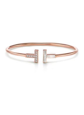 TIFFANY & Co. Armreif TIFFANY T WIRE aus 18 Karat Roségold mit Diamanten und Perlmutt