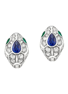 BVLGARI Ohrring SERPENTI aus 18 Karat Weißgold, Diamanten, Saphir und Smaragd