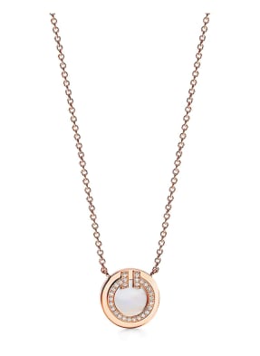 TIFFANY & Co. Anhänger TIFFANY T CIRCLE aus 18 Karat Roségold mit Diamanten und Perlmutt