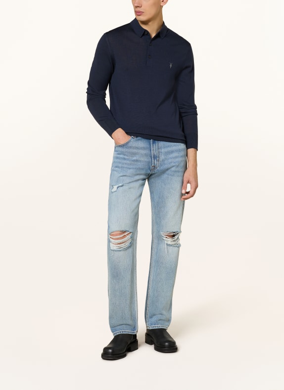 ALLSAINTS Tricou polo MODE din lână merino ALBASTRU ÎNCHIS
