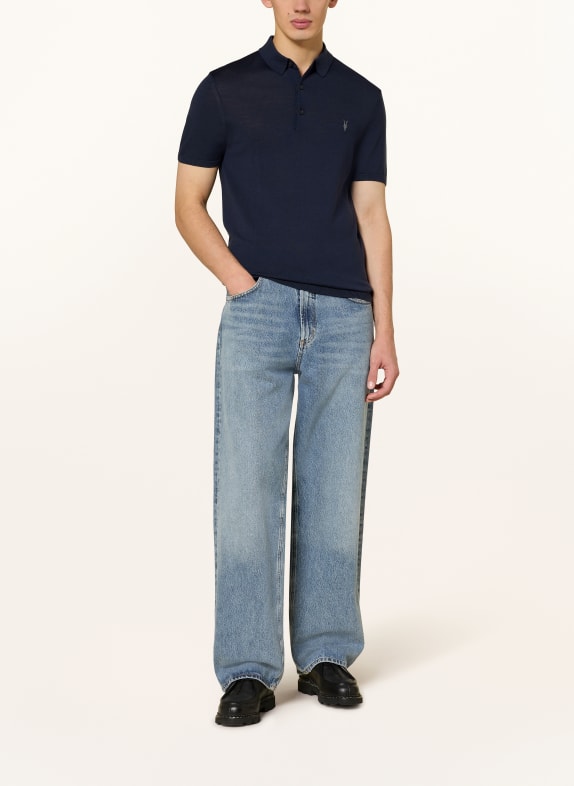 ALLSAINTS Tricou polo din lână merino MODE MERINO ALBASTRU ÎNCHIS