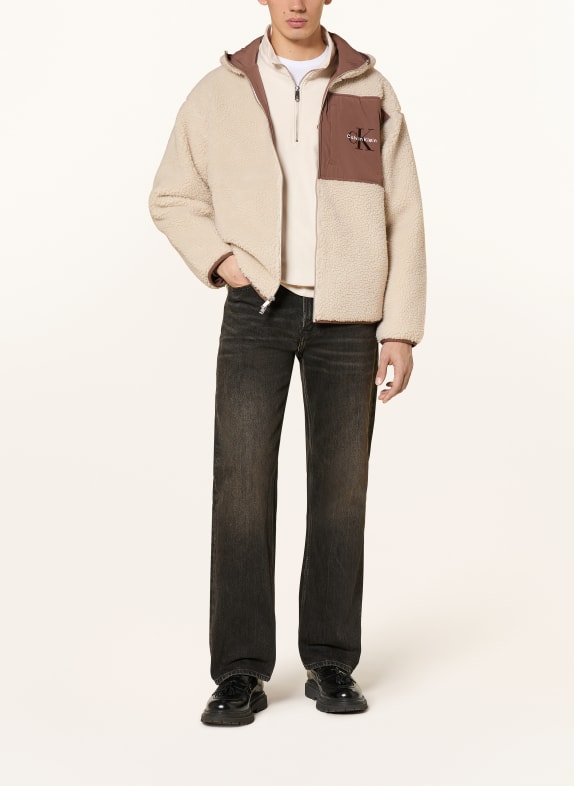 Calvin Klein Jeans Teddyfell-Jacke BEIGE / BRAUN