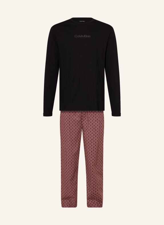 Calvin Klein Schlafanzug SCHWARZ / CREME / DUNKELROT