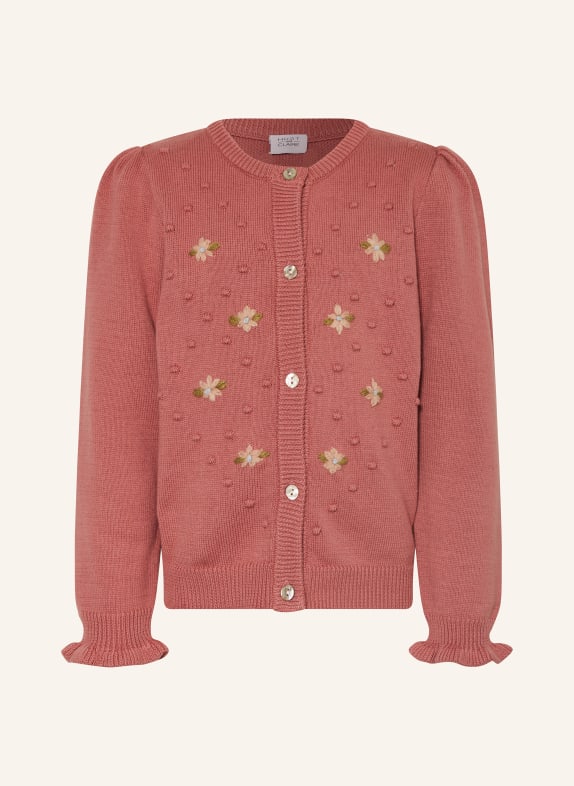 HUST and CLAIRE Strickjacke HCCAMILIA mit Volants ALTROSA / ECRU / GRÜN