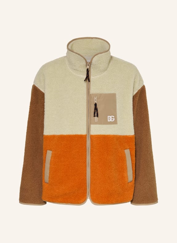 DOLCE & GABBANA Teddyfell-Jacke BEIGE / BRAUN / ORANGE