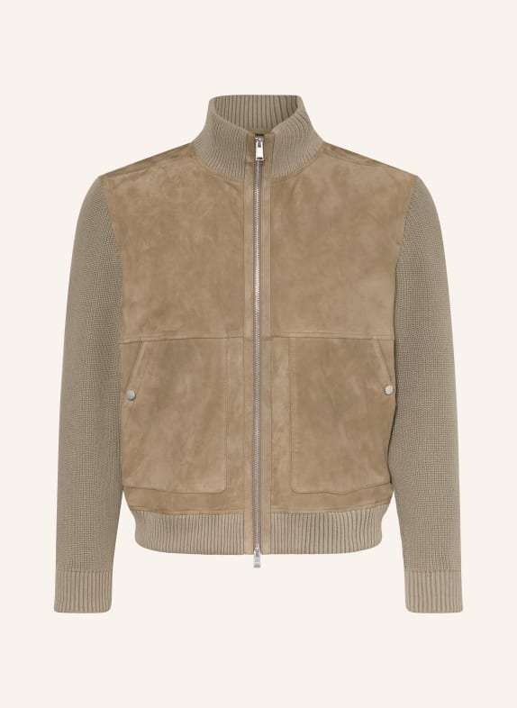BOSS Lederblouson MAPARO im Materialmix BEIGE