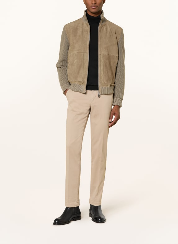 BOSS Lederblouson MAPARO im Materialmix BEIGE