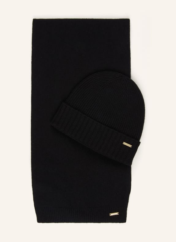 WOOLRICH Set: Schal und Mütze mit Geschenkbox SCHWARZ
