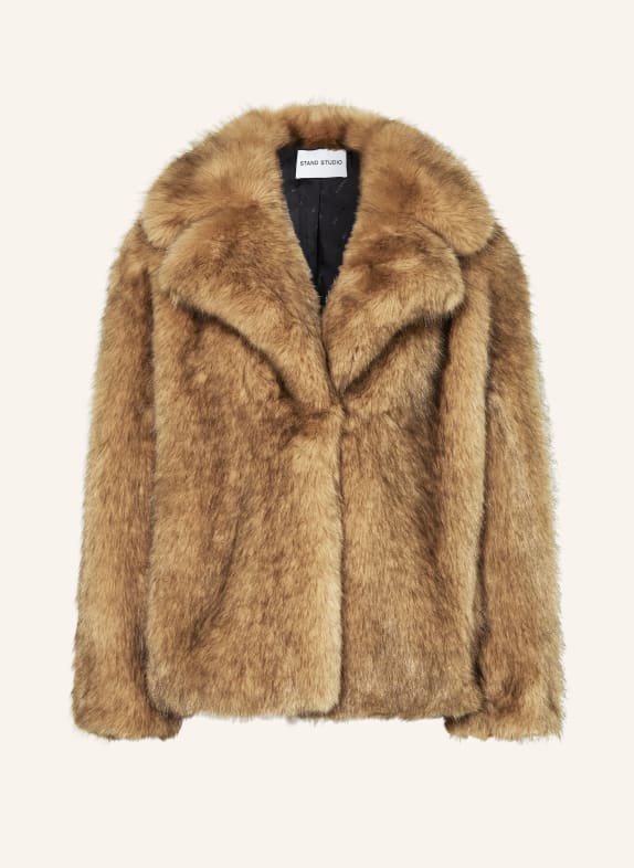 STAND STUDIO Kunstfell-Jacke VALENTINA CAMEL / SCHWARZ