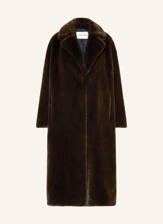 STAND STUDIO MIRA faux fur coat DARK BROWN