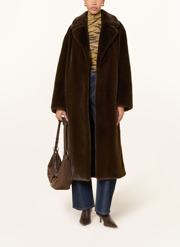 STAND STUDIO Kunstfell-Mantel MIRA DUNKELBRAUN