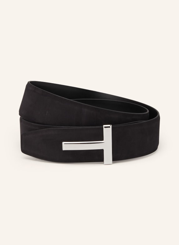 TOM FORD Ledergürtel T-Belt zum Wenden SCHWARZ / SILBER