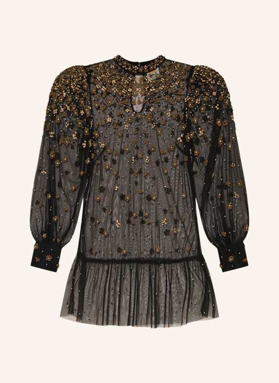 FARM RIO Mesh cocktail dress with sequins BLACK / GOLD / WHITE