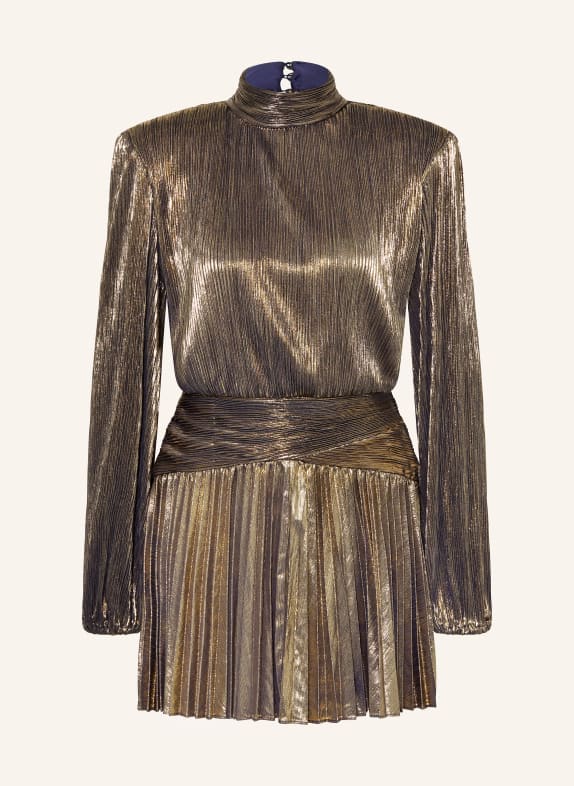 RETROFÊTE Kleid FREJA mit Plissees GOLD / SCHWARZ