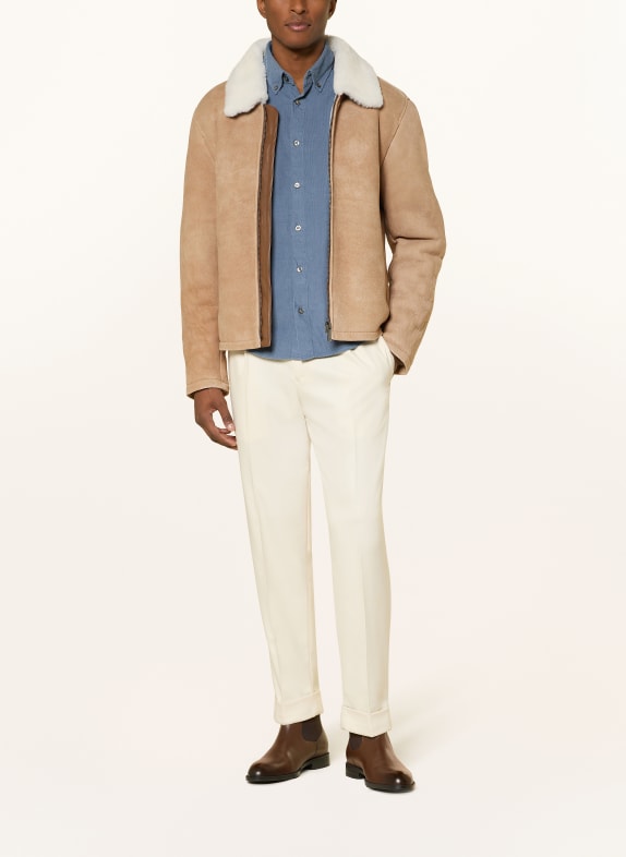 STRELLSON Lederjacke BEIGE / WEISS