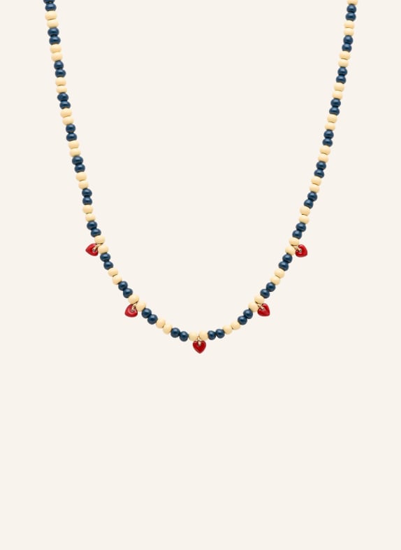 LULU Copenhagen Collier COLOR BALL HEART CRÈME / ROUGE FONCÉ / BLEU FONCÉ