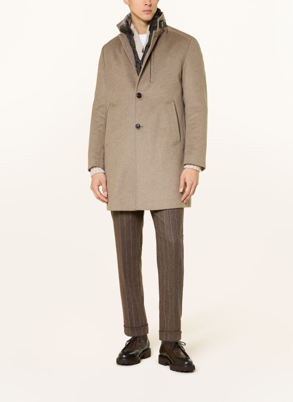 windsor. RIVANO3 wool coat with removable hood BEIGE / DARK BROWN