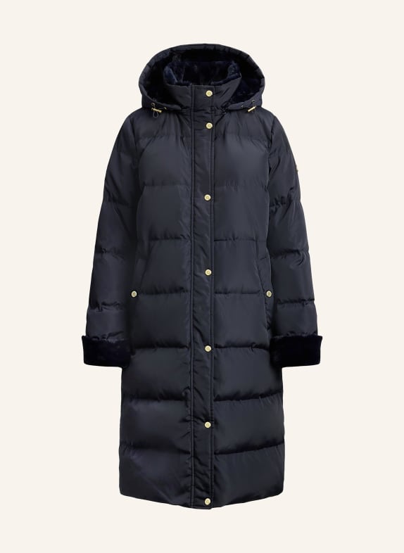 Blejzry a saka Peřový kabát s umělou kožešinou a odnímatelnou kapucí TMAVĚ MODRÁ