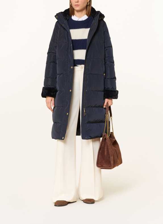 LAUREN RALPH LAUREN Daunenmantel mit Kunstfell und abnehmbarer Kapuze DUNKELBLAU