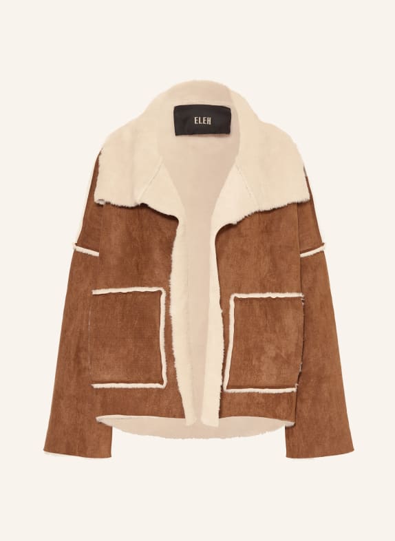 ELEH Jacke in Lederoptik mit Kunstfell BRAUN / HELLBRAUN