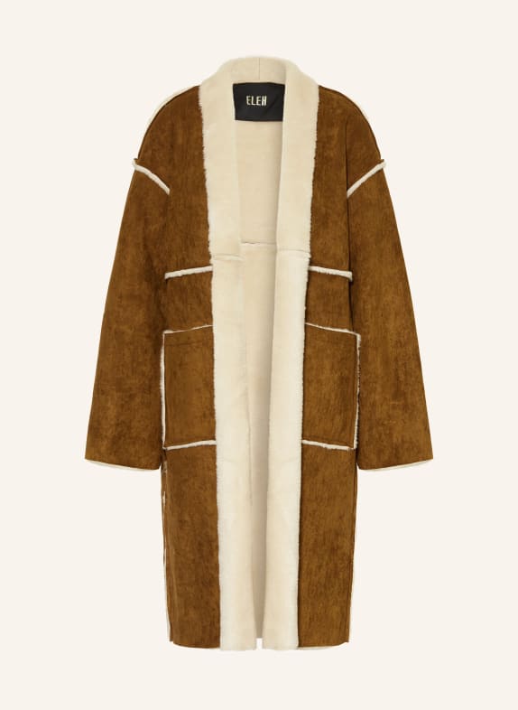 ELEH Mantel in Lederoptik mit Kunstfell COGNAC